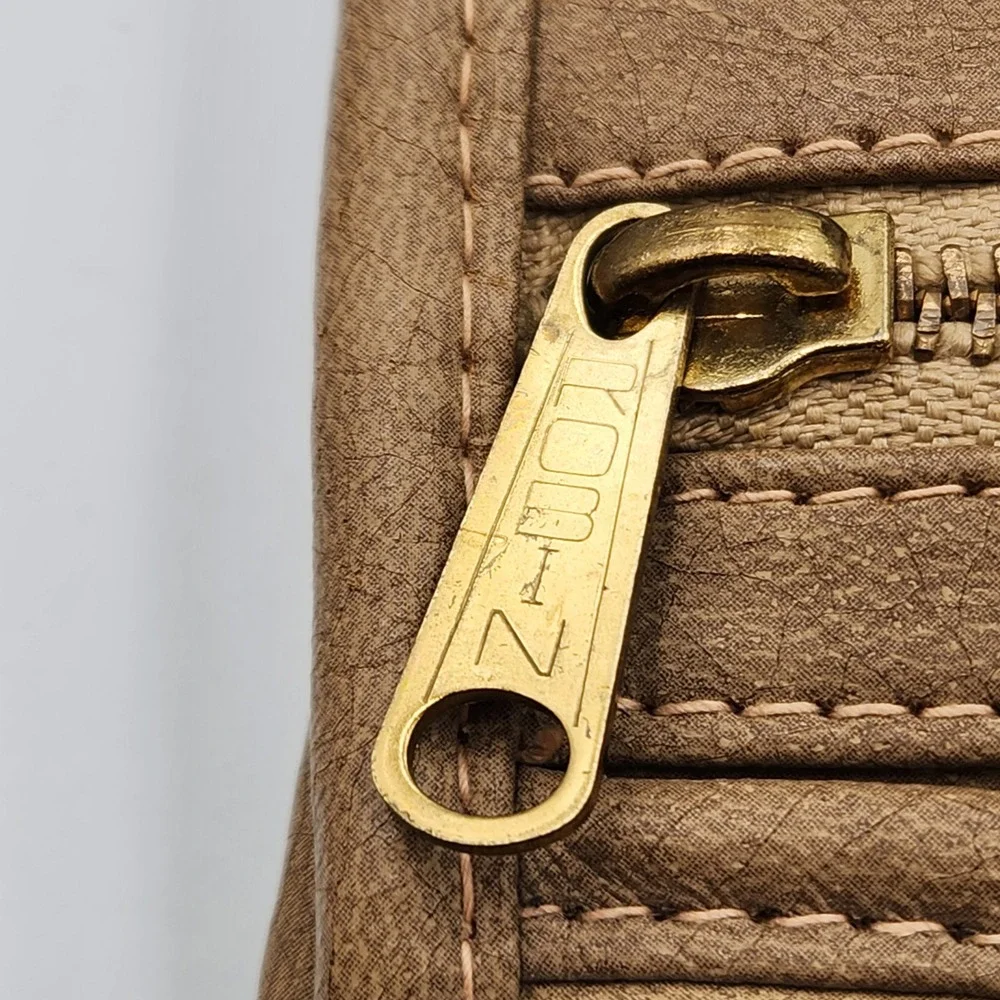 MaryAnn Rosenfeld Leather Tote Bag‎ Tan Brown Zip Top Shoulder Handbag